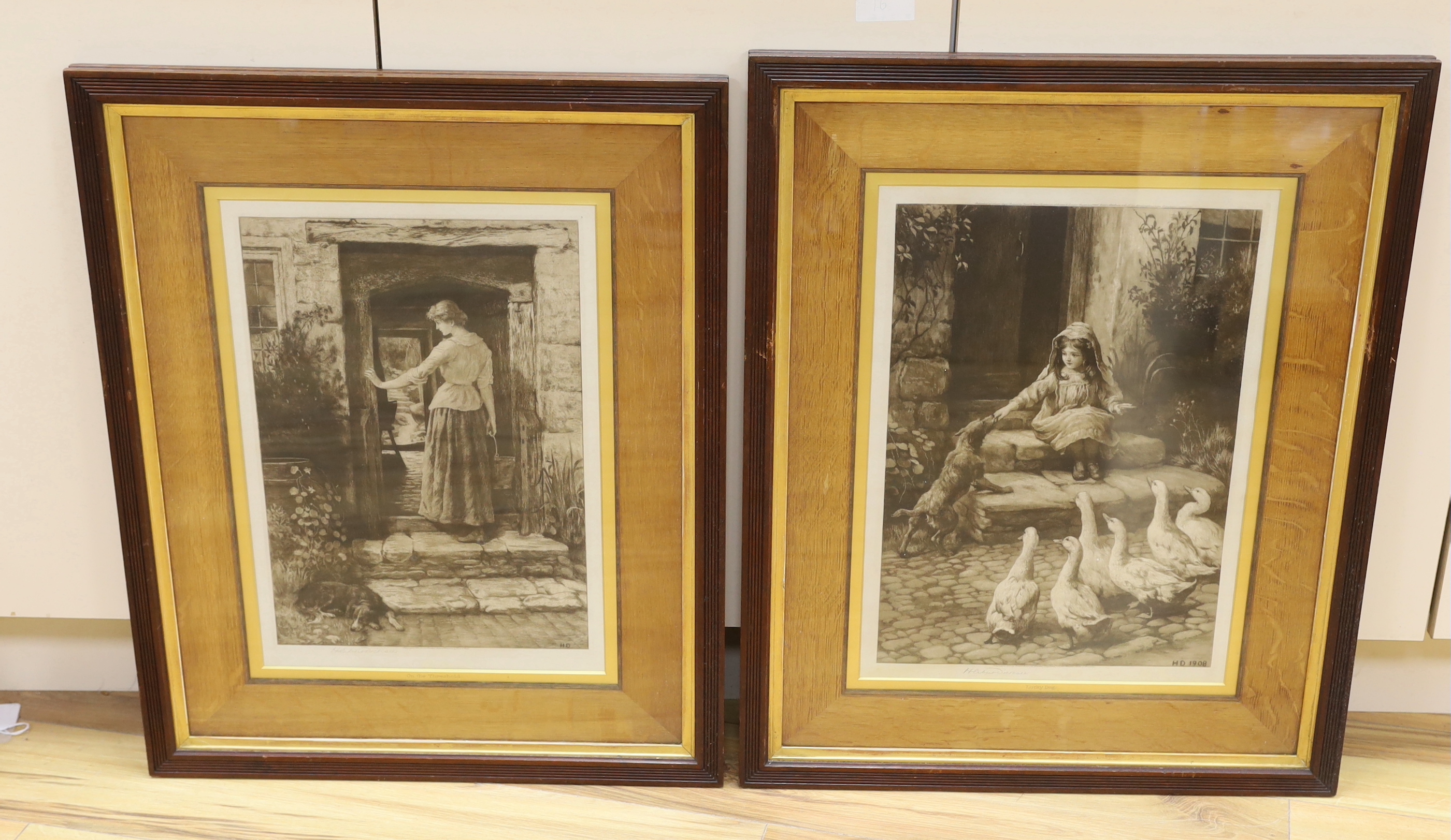 Herbert Dicksee (1862-1942), two etchings, On the Threshold (Herbert Dicksee's wife, Ella Maria) & Lucky Dog, each signed in pencil, publ. 1901 & 1908, 47 x 32cm